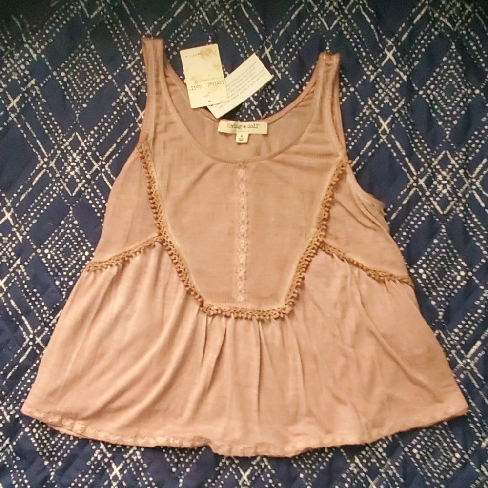 NWT Rose Lace Trim Flowy Tank